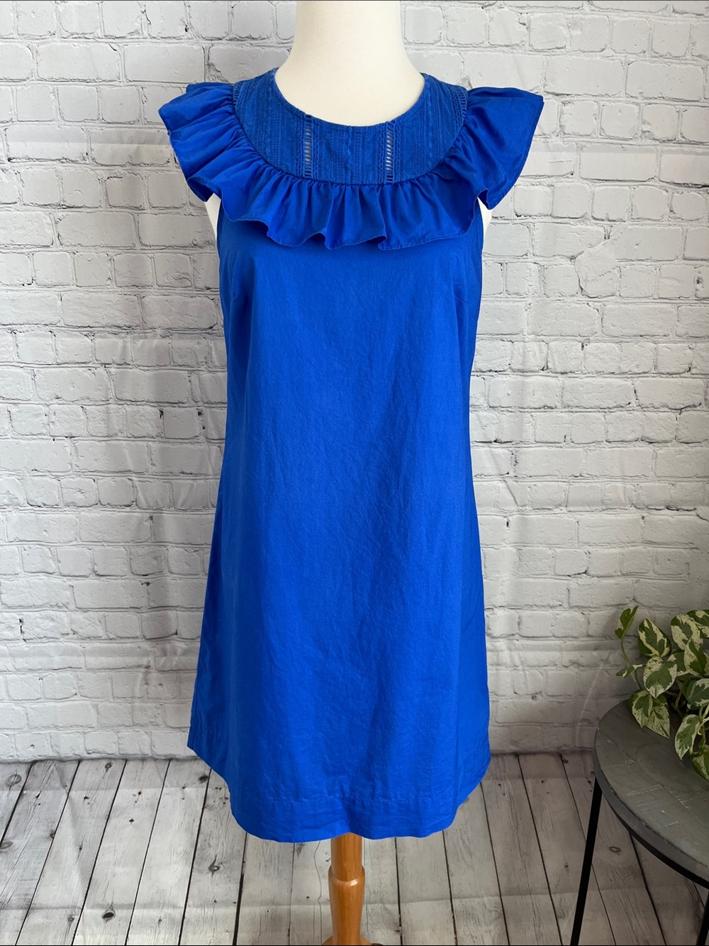 J. Crew Royal Blue Ruffled Yoke Shift Dress